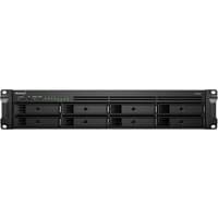 Black Synology RackStation RS1221+ NAS server, 2U size, with multiple drive bays and LED indicators, Ryzen V1500B.