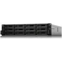 Black Synology RackStation SA3200D NAS server with 12 front drive bays, 2U rack design, and Intel Xeon branding.