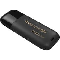 Black Team Group C175 USB flash drive, 64GB, USB Type-A 3.2 Gen 1, with gold branding and rounded edges.