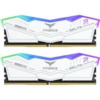 White Team Group DELTA RGB memory module with colorful LED edges, 32 GB DDR5 ECC, T-Force logo.