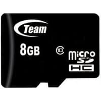 Black Team Group microSDHC card, 8GB, Class 10, with white text and logo.