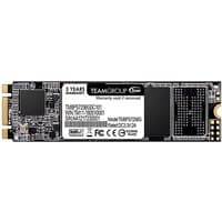 Team Group MS30 256 GB M.2 SATA III SSD with black circuit board and white label detailing specifications.