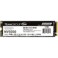 Black and white Team Group NV5000 1 TB M.2 PCIe 4.0 NVMe SSD with label and gold connector pins.