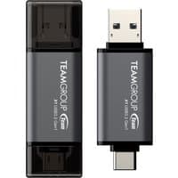 Black and grey Team Group X1 USB flash drive with USB Type-A and Type-C connectors, 256 GB capacity.