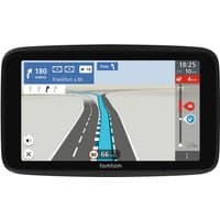 Black TomTom GO Classic navigator with 6" touchscreen displaying a road map and navigation interface.