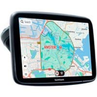 TomTom GO Superior 6" Sat Nav with black casing, touchscreen display showing a detailed map of Amsterdam.