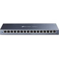 TP-Link 16-Port Gigabit Network Switch, sleek black design with LED indicators and Ethernet ports on the front.