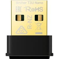 Black TP-Link AC1300 Nano USB adapter with gold connector and MU-MIMO technology.