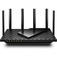 TP-Link Archer AXE5400 router, black with six antennas and a diamond-patterned top surface.