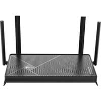 Black TP-Link Archer BE230 wireless router with four antennas and perforated top design.
