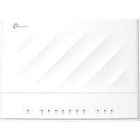White TP-Link AX1800 wireless router with Gigabit Ethernet, dual-band 2.4/5 GHz, and LED indicator lights.