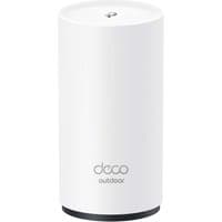 White cylindrical TP-Link AX3000 mesh Wi-Fi 6 unit with Deco logo, black base, and sleek minimalist design.