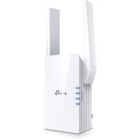 White TP-Link RE705X network extender with dual antennas and LED indicators on the side.