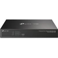 Black TP-Link VIGI 8 Channel PoE+ Network Video Recorder with front panel LED indicators and TP-Link logo.