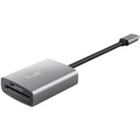 Silver Trust card reader USB 3.2 Gen 1 Type-C with short black cable and aluminum casing.