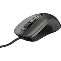Black Trust Carve ambidextrous USB optical mouse with scroll wheel and 1200 DPI sensor.