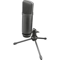 Black Trust GXT 252+ Emita Plus studio microphone with tripod stand and mesh grille.