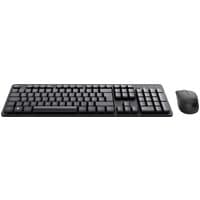 Black Trust TKM-360 wireless keyboard and mouse set, QWERTY UK layout, sleek design with low-profile keys.