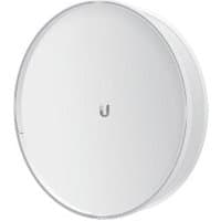 White circular Ubiquiti ISO-BEAM-620 network antenna accessory with smooth surface and subtle logo at center.