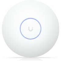 White Ubiquiti U7 Long-Range access point, circular design with blue LED ring and PoE capability.