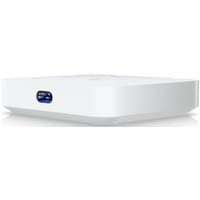 White Ubiquiti ULTRA gateway/controller with sleek design and blue LED indicator on front panel.