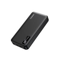 Black Ugreen 25683 power bank, 20000 mAh, rectangular with rounded edges, Ugreen logo on top, dual USB ports.