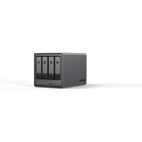 Ugreen DX4800PL NAS, black and silver, four drive bays, compact desktop design, Intel Pentium, 8GB DDR5, diskless.
