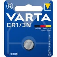 Varta CR1/3N lithium button cell battery in blue blister pack with safety icons and branding.