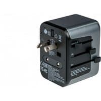 Black Verbatim 49545 universal power plug adapter with multiple sliding plug options and compact design.