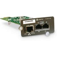 Vertiv Liebert IntelliSlot Unity Card with dual Ethernet ports, status LEDs, and green circuit board.