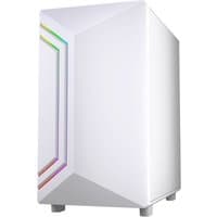 White VIDA Apollo M Tower with geometric front panel and subtle RGB lighting accents.
