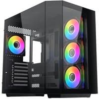 Black VIDA Edge Tower with transparent panels, RGB fans, and sleek angular design.