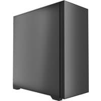 Black VIDA Stealth Tower computer case with sleek, minimalistic design and vertical ventilation slits on the front panel.