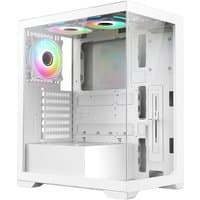 White VIDA VETRO-WHT computer tower case with tempered glass panel and RGB fans.