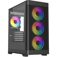 Black VIDA Zephyr V2 tower with four RGB fans, tempered glass side panel, and mesh front.