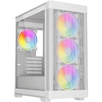 White VIDA Zephyr V2 Tower with tempered glass panels and four RGB fans.