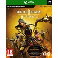 Mortal Kombat 11 Ultimate Xbox One game cover with fighters in action poses on a fiery background.