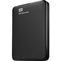 Black Western Digital Elements 1TB portable external hard drive, sleek design, WD logo, Micro-USB B port.