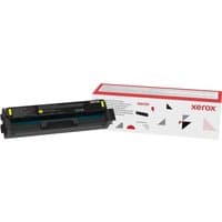Yellow Xerox 006R04386 toner cartridge, rectangular black casing, next to branded white box with geometric design.
