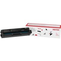 Black Xerox toner cartridge with white box featuring red and black geometric designs.