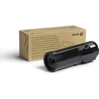 Black Xerox toner cartridge with cylindrical shape, next to a brown box with product details.