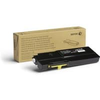 Yellow Xerox toner cartridge for VersaLink C400/C405, black casing with yellow label, next to brown packaging box.