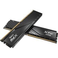 Black XPG LANCER BLADE DDR5 ECC memory modules, 32 GB total, sleek design with gold connectors and XPG logo.