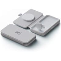 Foldable gray Xtorm 3in1 wireless charger with three charging pads and compact design, 15W capacity.