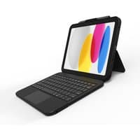 Black ZAGG Tough Keys keyboard case for iPad 10th Gen with UK layout, integrated stand, and rugged design.