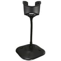 Black Zebra barcode scanner holder with a curved cradle and sturdy square base.