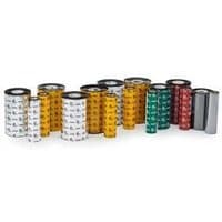 Assorted Zebra 2300 Wax printer ribbons in various colors with branded patterns, cylindrical shape.