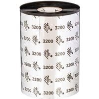 Black Zebra 3200 Wax/Resin thermal ribbon roll with printed logo and "3200" text on the surface, 74 meters long.