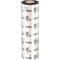 Black Zebra 3300 Wax/Resin thermal ribbon roll, 74m, with branded pattern on clear outer wrap.