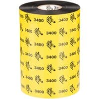 Yellow Zebra 3400 wax-resin thermal ribbon roll with black text and logo, 450m length, black edges.